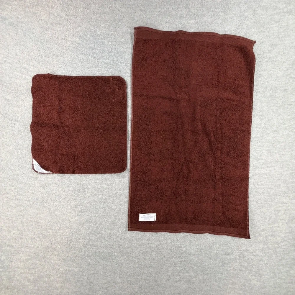 Martex Owl Bath Hand Towel Washcloth Set Brown‎ Vintage Embroidered 3 Piece MCM